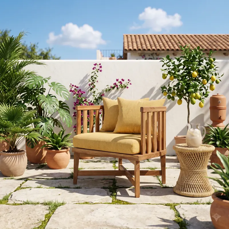 Sillón Benfica en un patio soleado