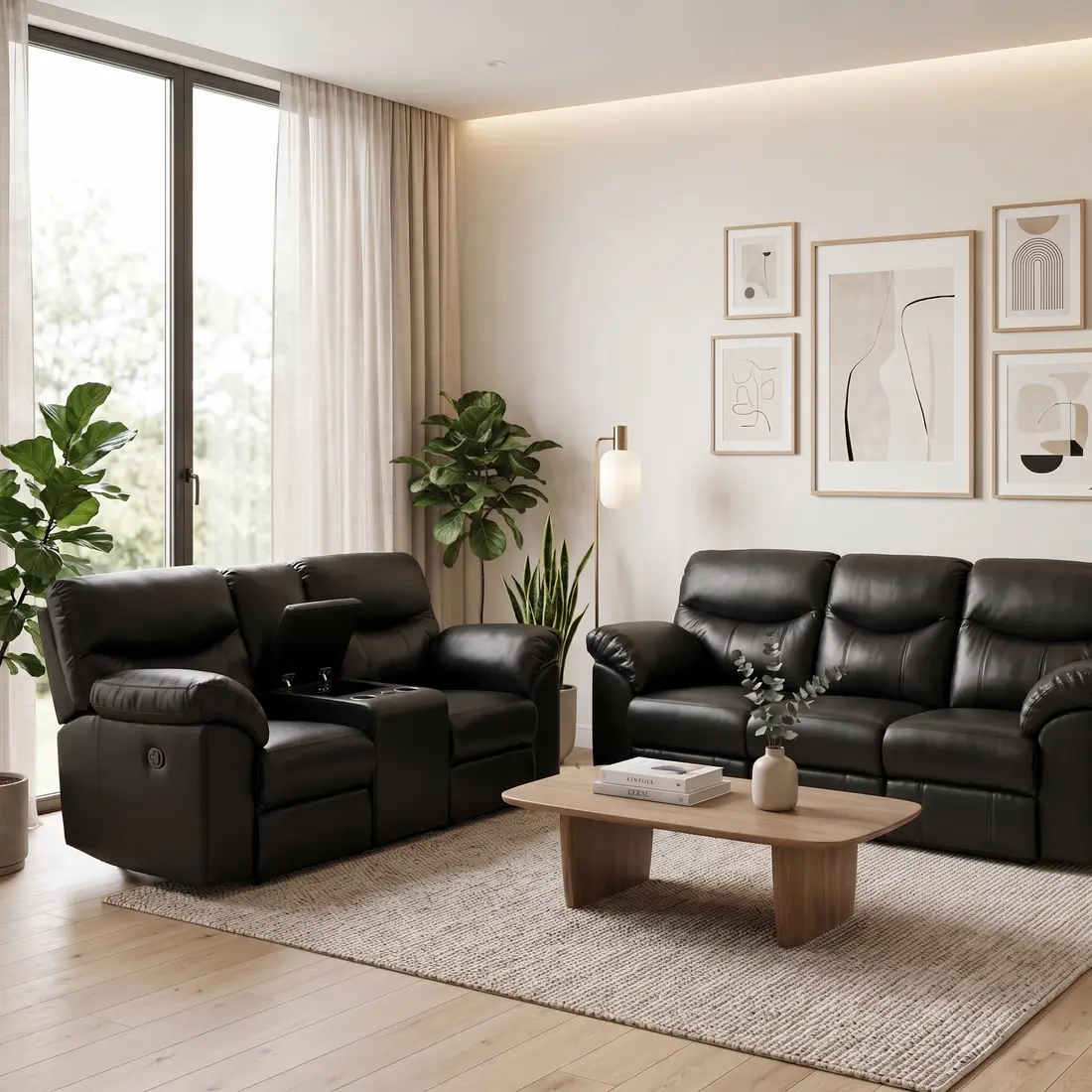 Sala Houston reclinable de tres y dos plazas en tono chocolate